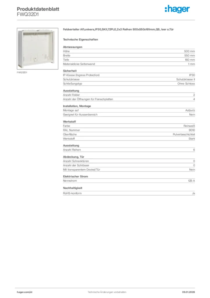 Bild Hager Produktdatenblatt FWQ32D1 | Hager Deutschland