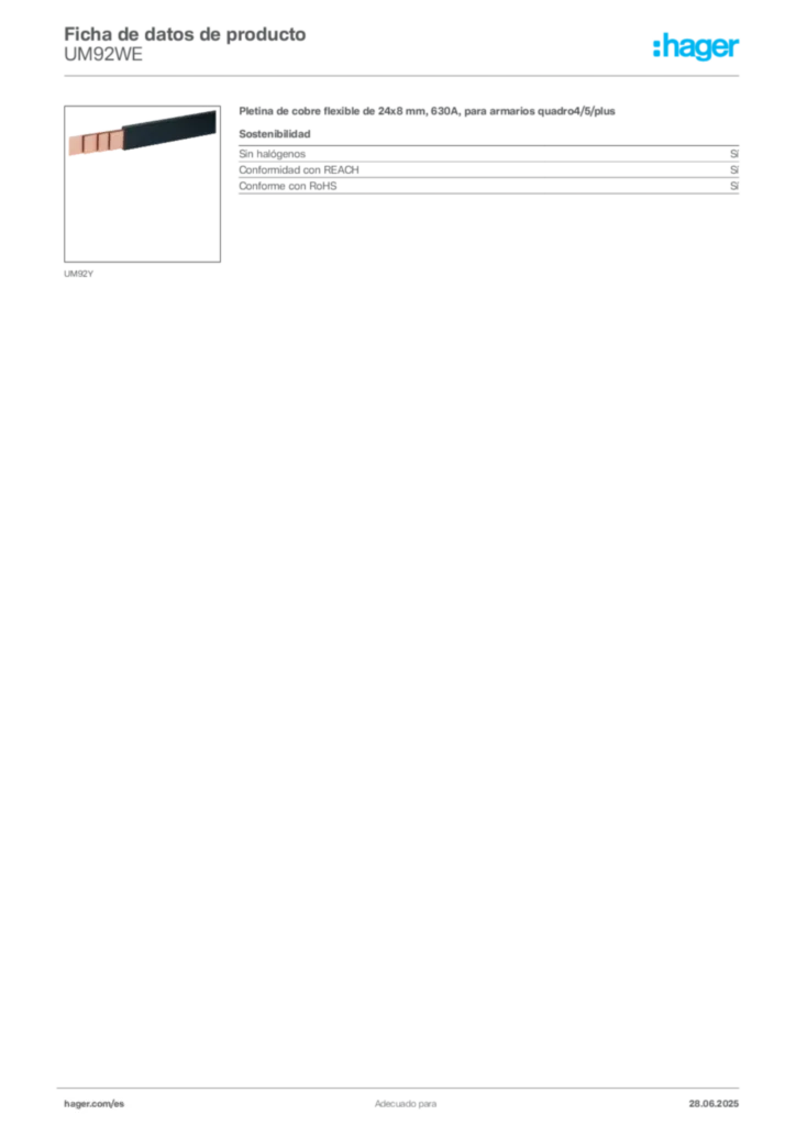 Imagen Hager Ficha de datos de producto UM92WE | Hager España
