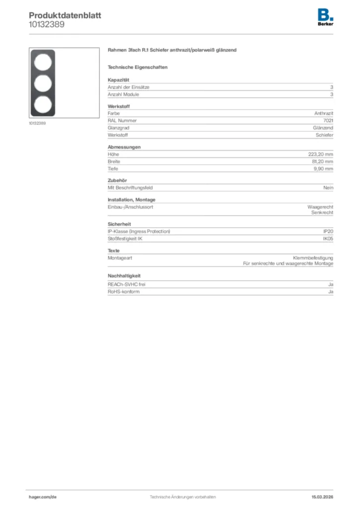 Bild Berker Produktdatenblatt 10132389 | Hager Deutschland