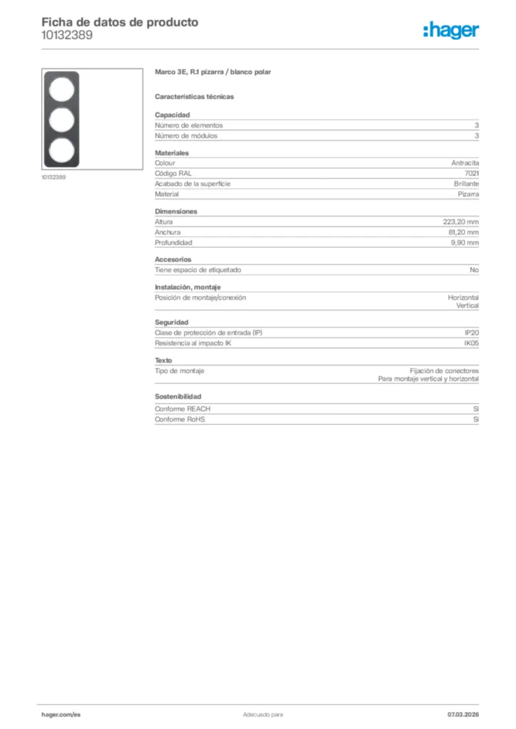 Imagen Hager Ficha de datos de producto 10132389 | Hager España