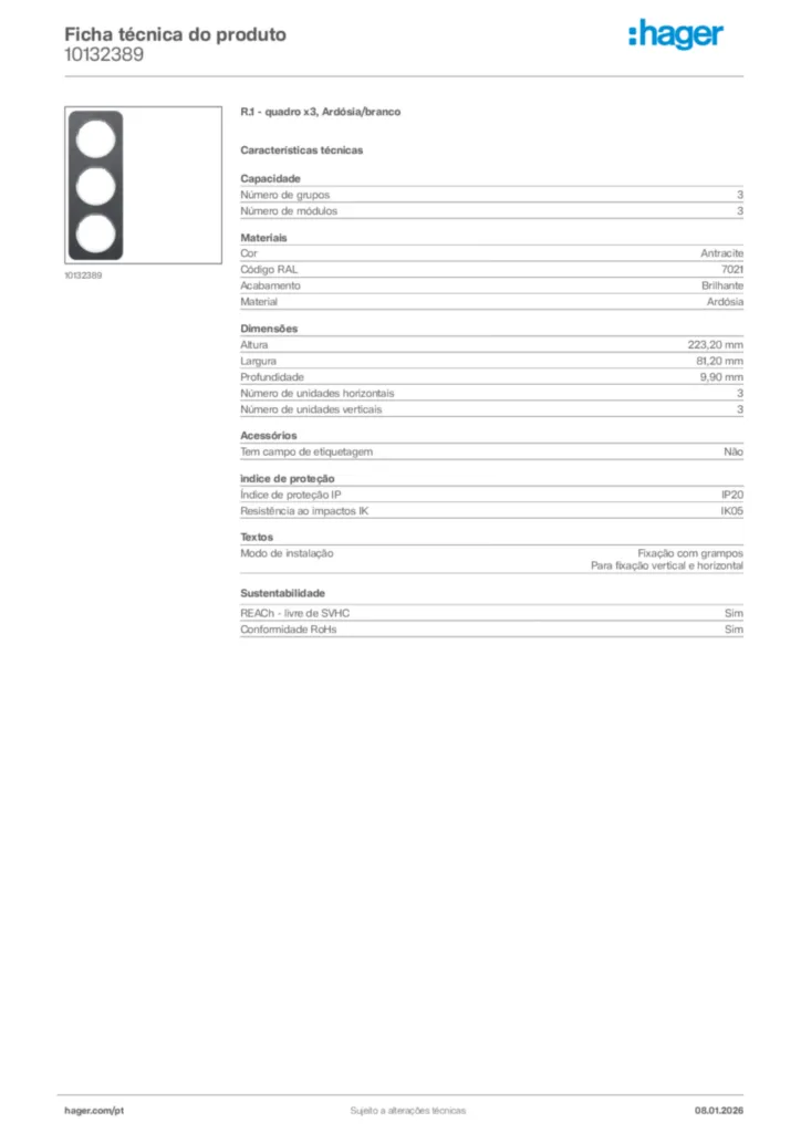 Imagem Hager Ficha técnica do produto 10132389 | Hager Portugal