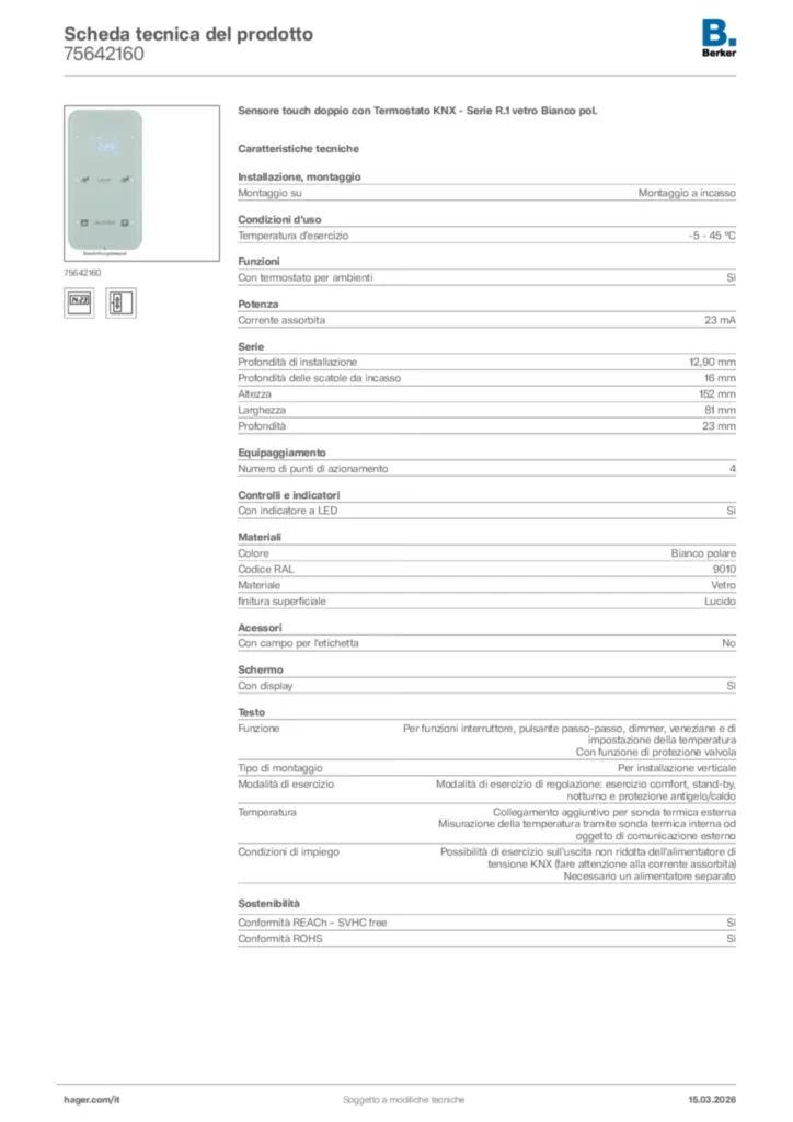 Immagine Berker Scheda tecnica del prodotto 75642160 | Hager Italia