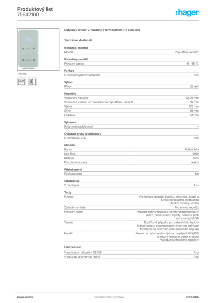 Obrázek Hager Produktový list 75642160 | Hager