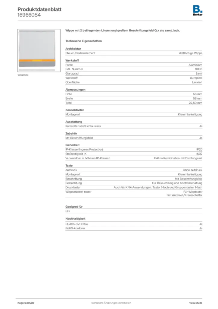 Bild Berker Produktdatenblatt 16966084 | Hager Deutschland