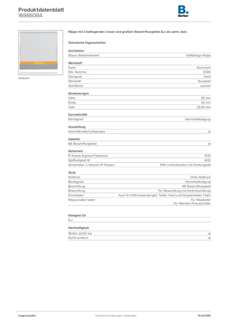 Bild Berker Produktdatenblatt 16966084 | Hager Deutschland