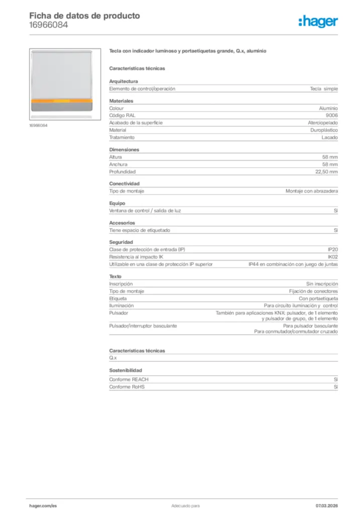 Imagen Hager Ficha de datos de producto 16966084 | Hager España