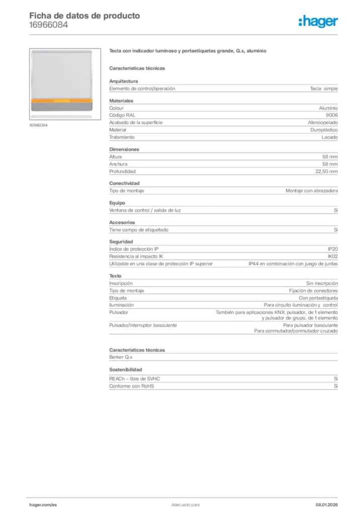 Imagen Hager Ficha de datos de producto 16966084 | Hager España