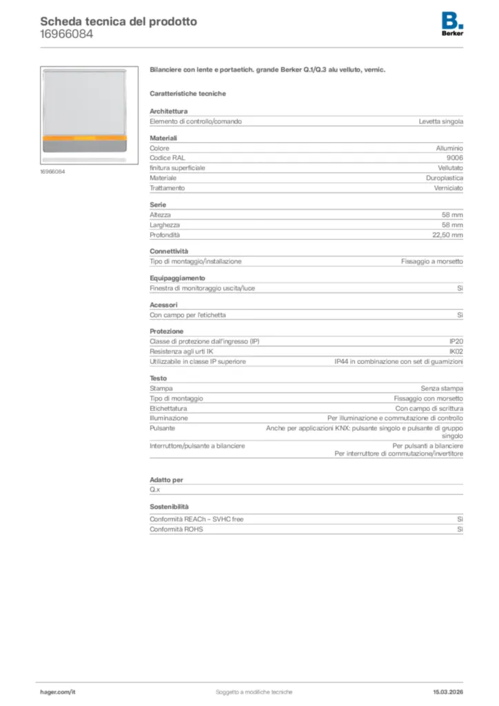 Immagine Berker Scheda tecnica del prodotto 16966084 | Hager Italia