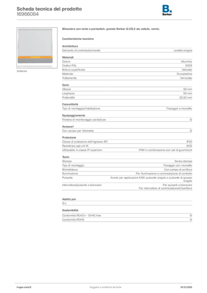 Immagine Berker Scheda tecnica del prodotto 16966084 | Hager Italia