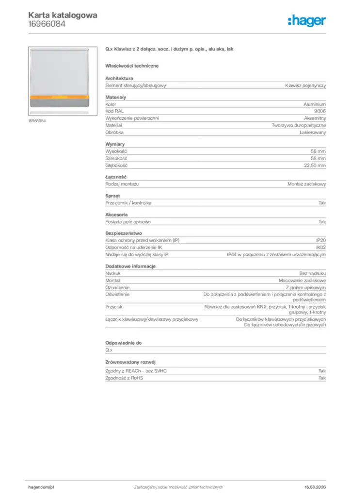 Zdjęcie Hager Karta katalogowa 16966084 | Hager Polska