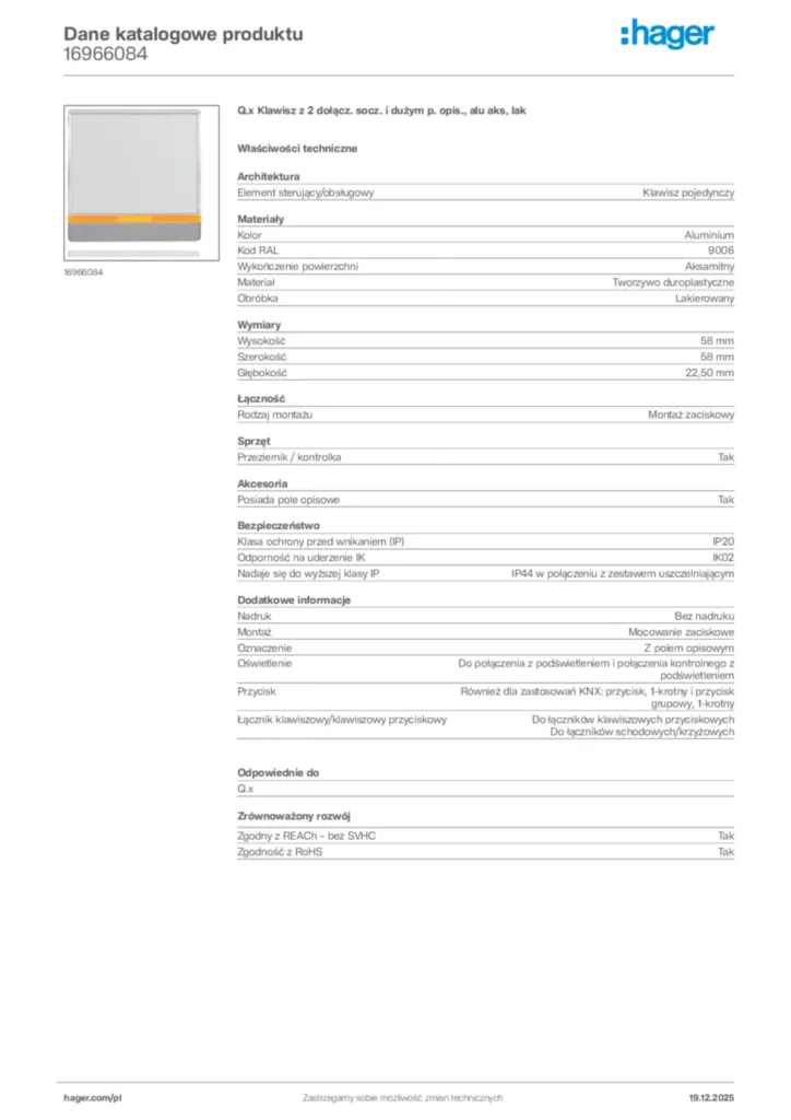 Zdjęcie Hager Karta katalogowa 16966084 | Hager Polska