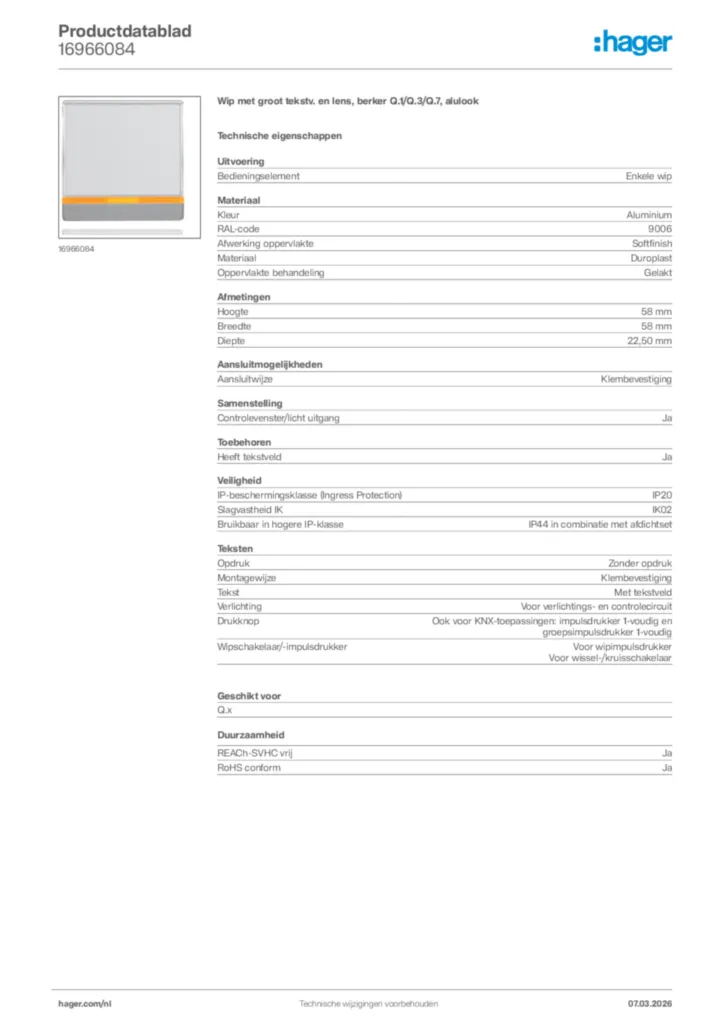 Afbeelding Hager Productdatablad 16966084 | Hager Nederland
