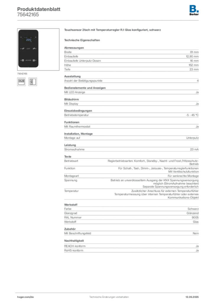 Berker Produktdatenblatt 75642165