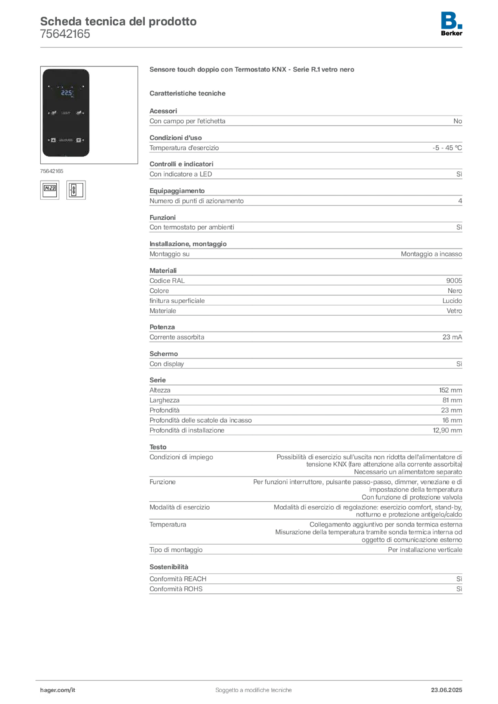 Immagine Berker Scheda tecnica del prodotto 75642165 | Hager Italia