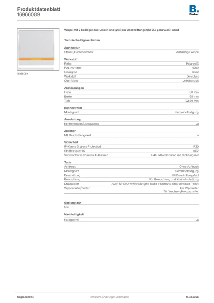 Bild Berker Produktdatenblatt 16966089 | Hager Deutschland