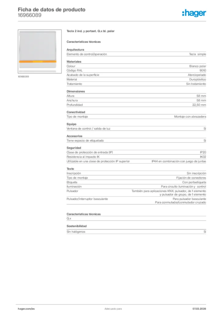 Imagen Hager Ficha de datos de producto 16966089 | Hager España