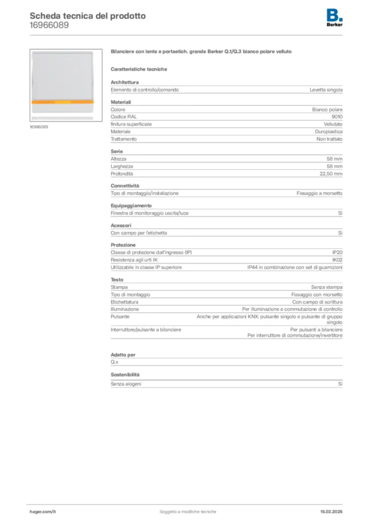 Immagine Berker Scheda tecnica del prodotto 16966089 | Hager Italia
