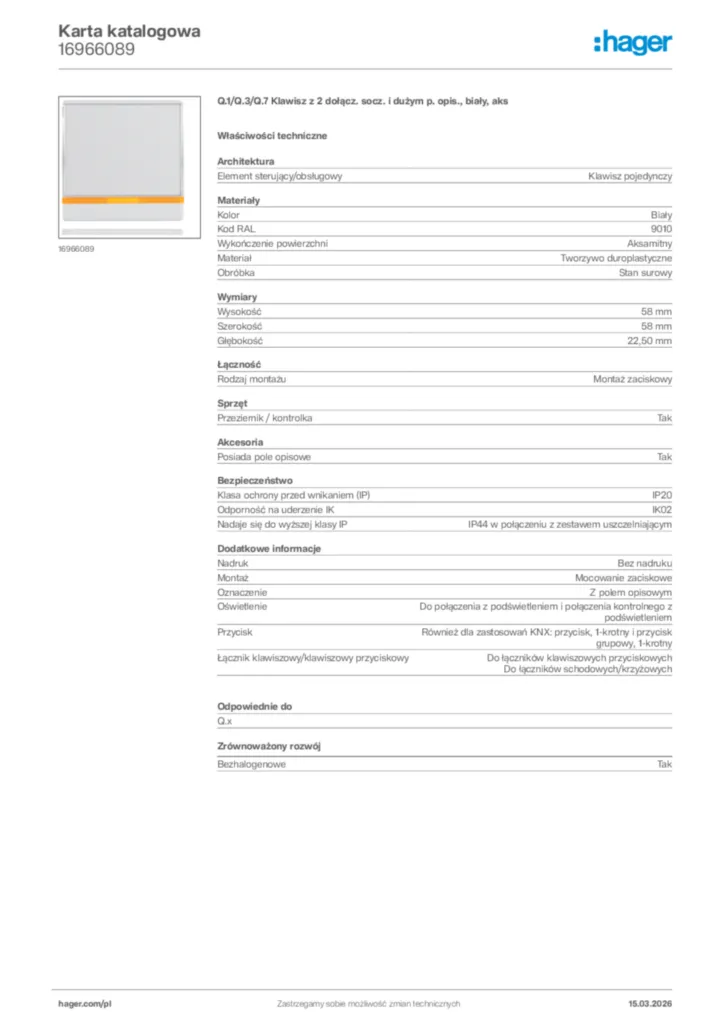 Zdjęcie Hager Karta katalogowa 16966089 | Hager Polska