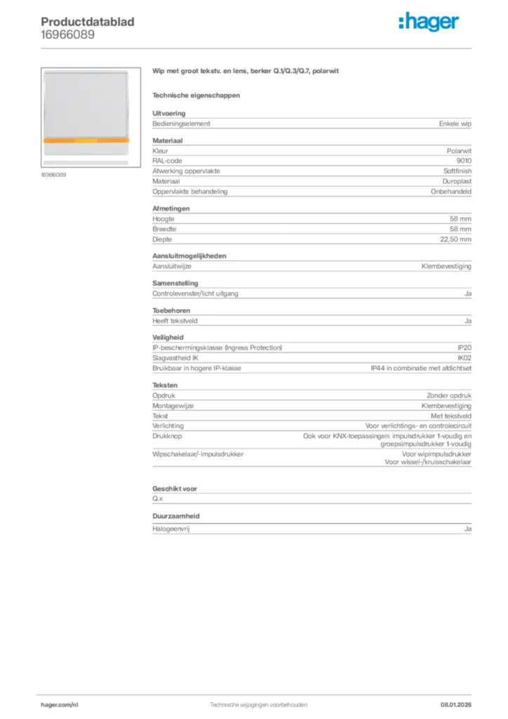Afbeelding Hager Productdatablad 16966089 | Hager Nederland