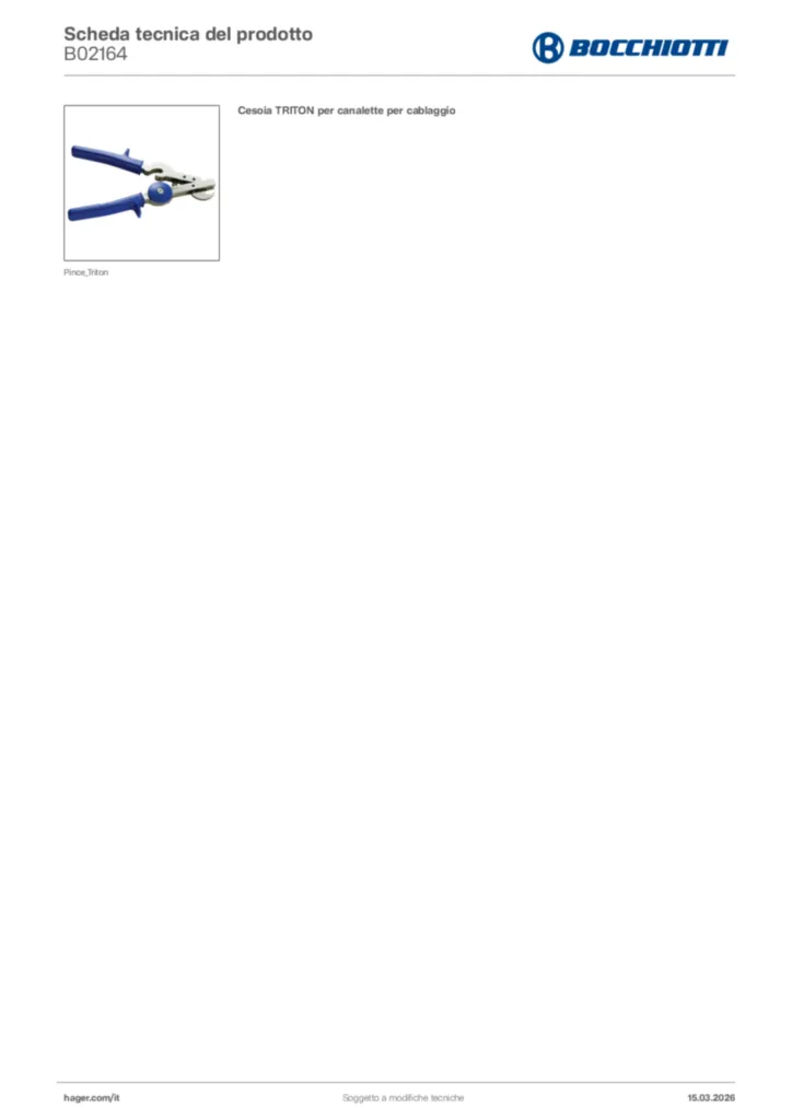 Immagine Bocchiotti Scheda tecnica del prodotto B02164 | Hager Italia