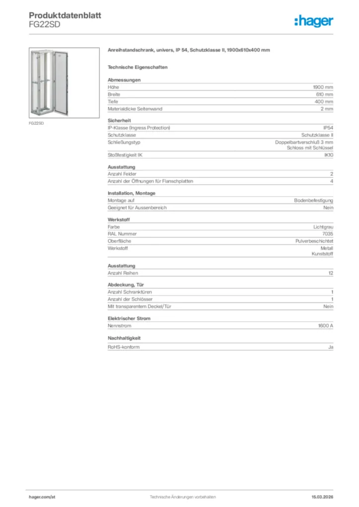 Bild Hager Produktdatenblatt FG22SD | Hager Deutschland