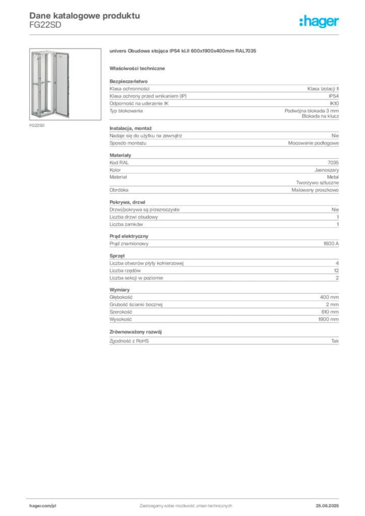 Zdjęcie Hager Karta katalogowa FG22SD | Hager Polska