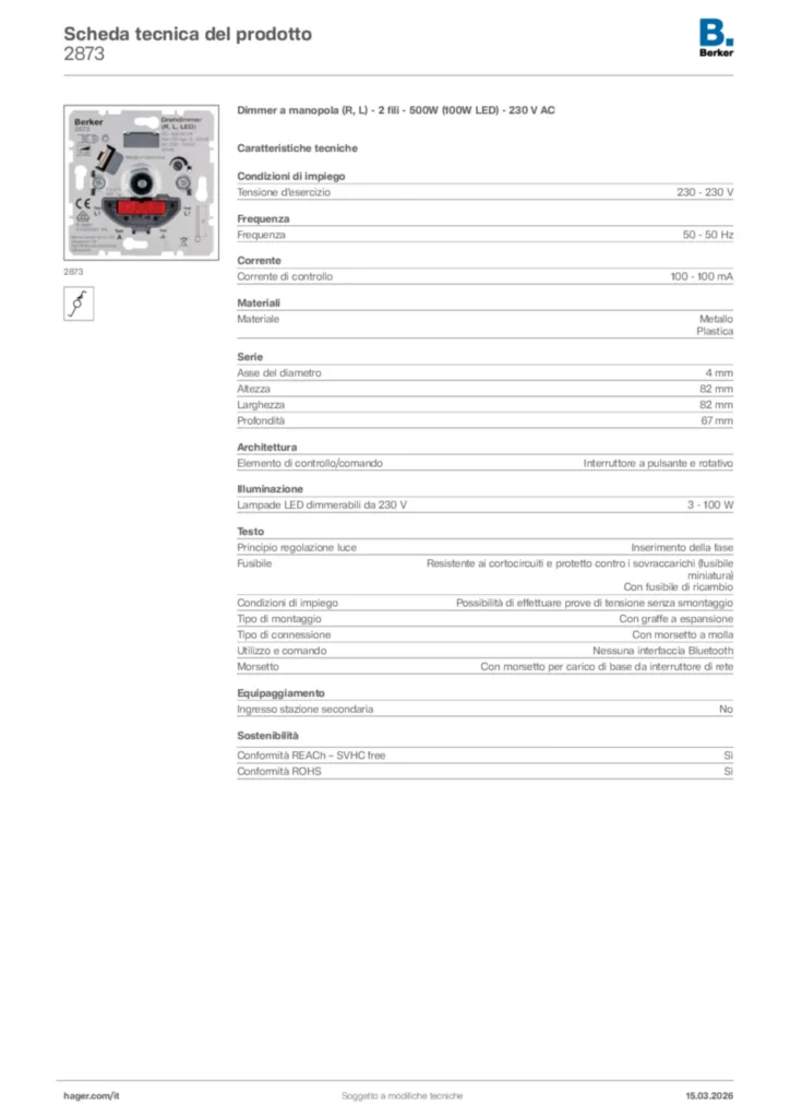 Immagine Berker Scheda tecnica del prodotto 2873 | Hager Italia
