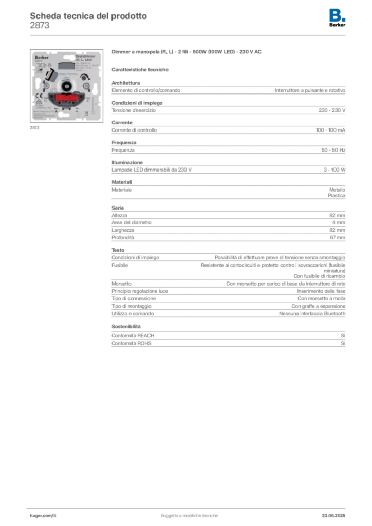 Immagine Berker Scheda tecnica del prodotto 2873 | Hager Italia