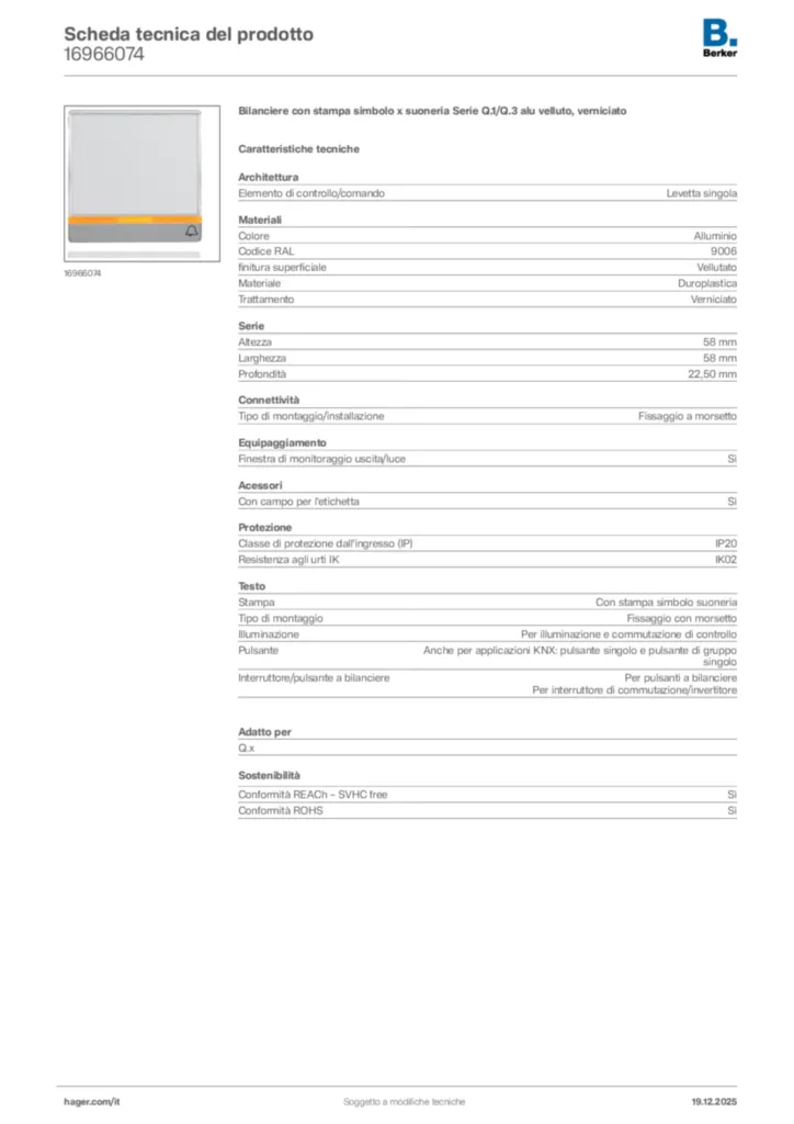 Immagine Berker Scheda tecnica del prodotto 16966074 | Hager Italia