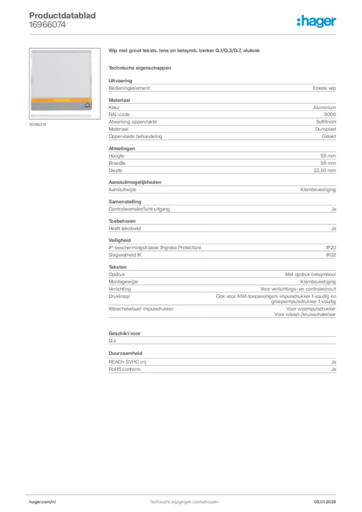 Afbeelding Hager Productdatablad 16966074 | Hager Nederland