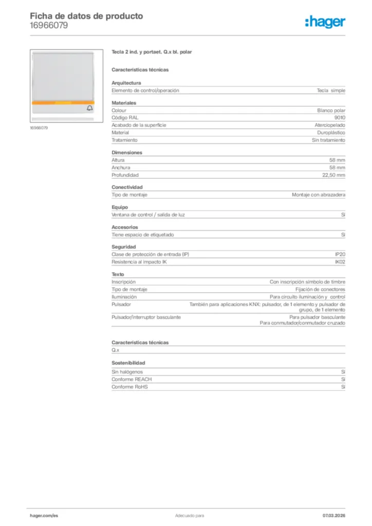 Imagen Hager Ficha de datos de producto 16966079 | Hager España