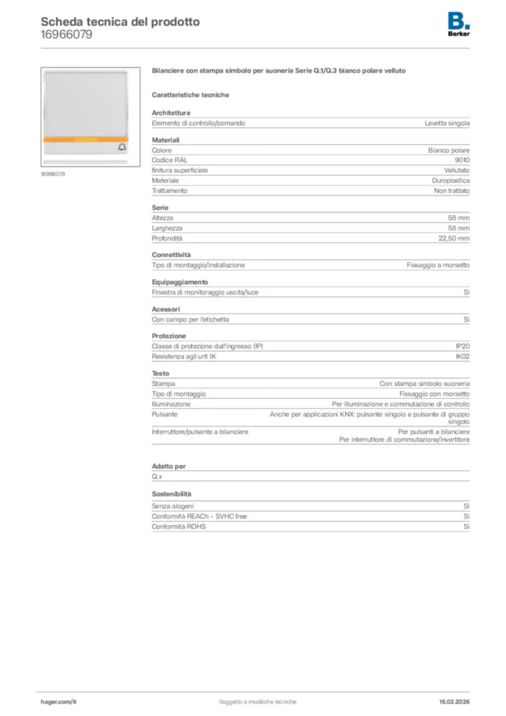 Immagine Berker Scheda tecnica del prodotto 16966079 | Hager Italia