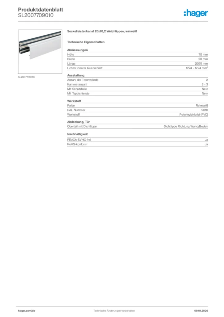 Bild Hager Produktdatenblatt SL2007709010 | Hager Deutschland