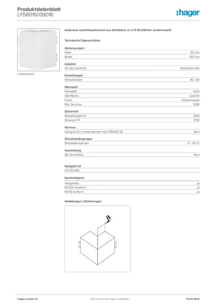 Bild Hager Produktdatenblatt LFS6015039016 | Hager Schweiz