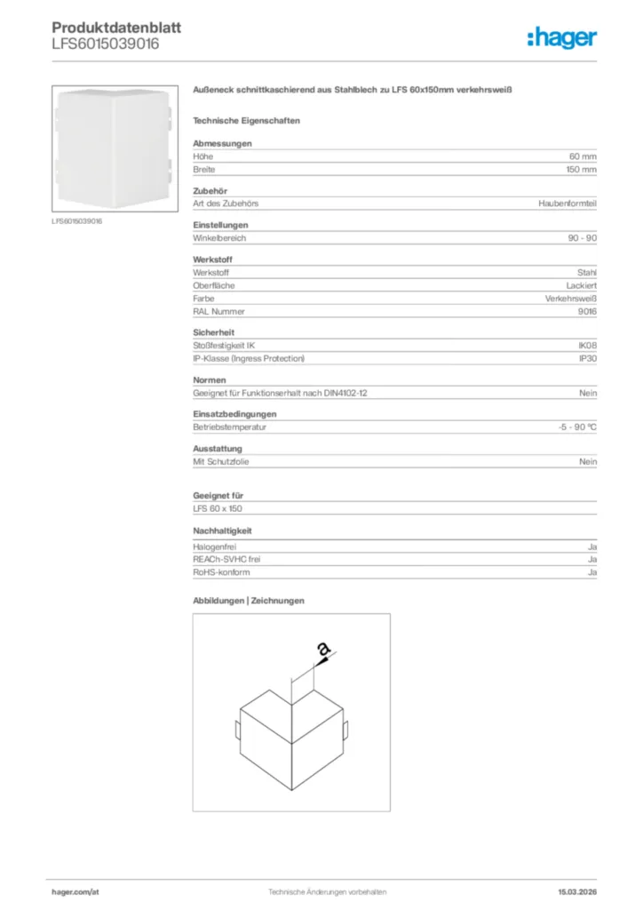 Bild Hager Produktdatenblatt LFS6015039016 | Hager Deutschland
