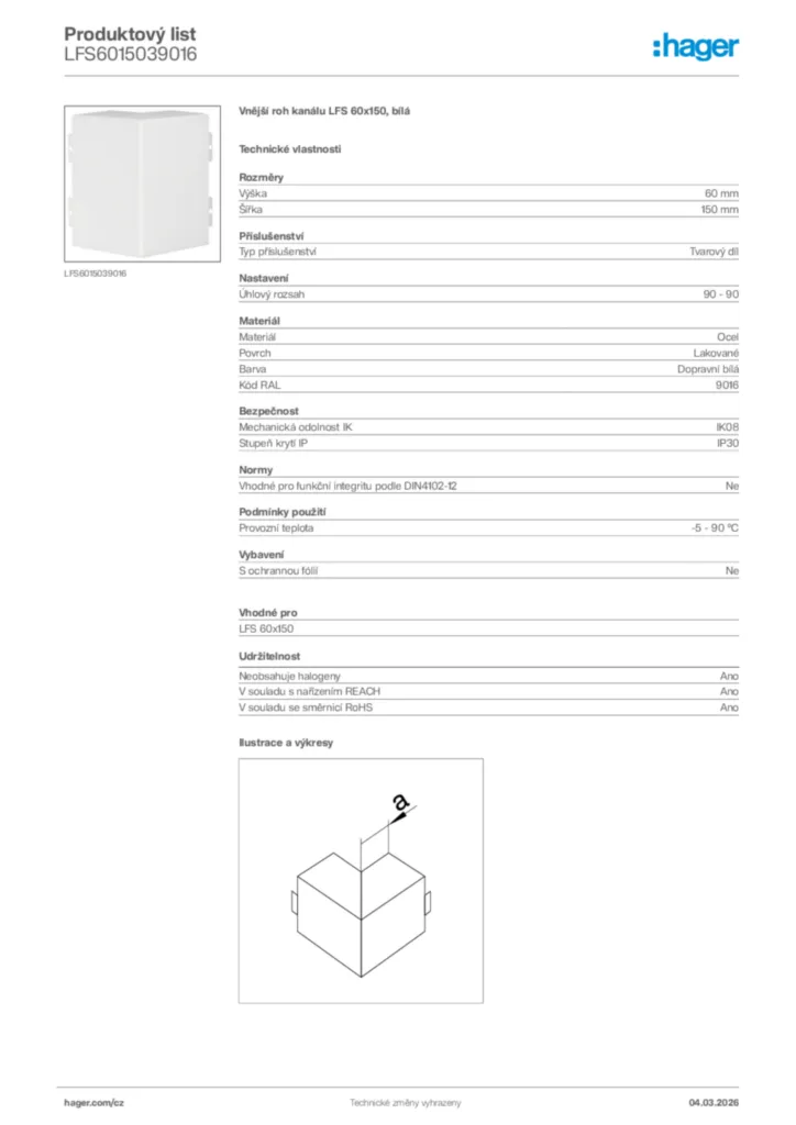 Obrázek Hager Product data sheet LFS6015039016 | Hager