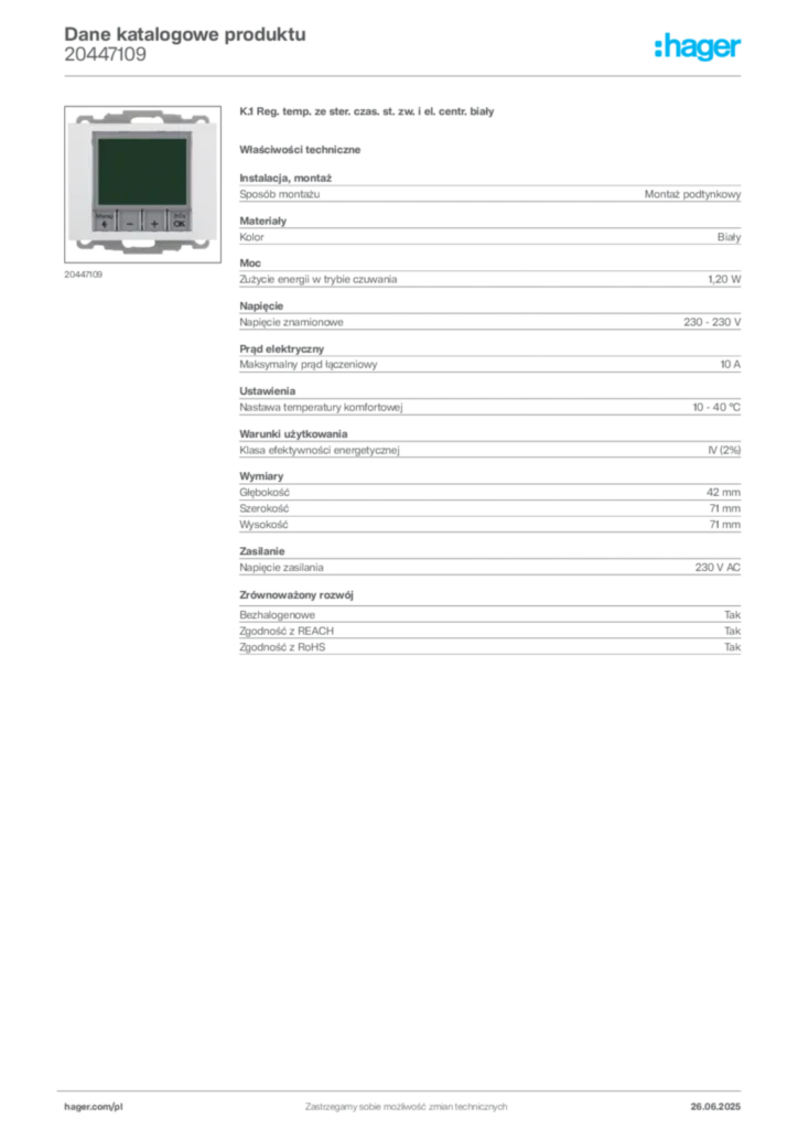 Zdjęcie Hager Karta katalogowa 20447109 | Hager Polska