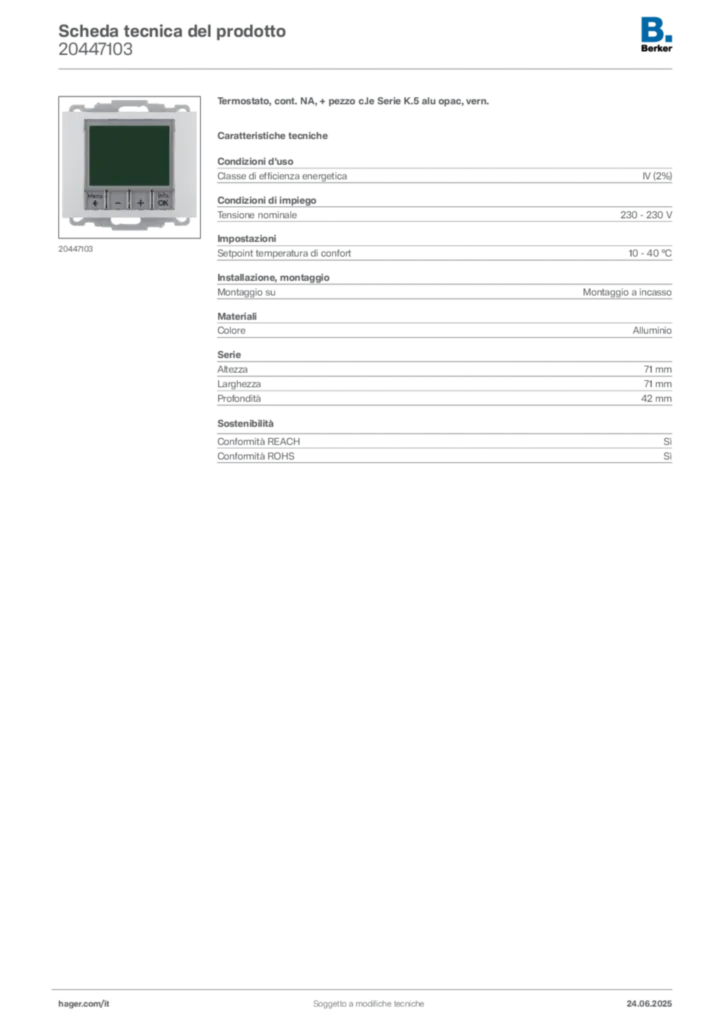 Immagine Berker Scheda tecnica del prodotto 20447103 | Hager Italia