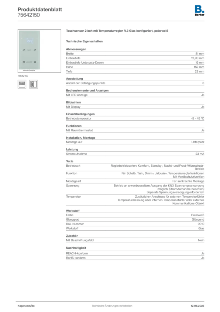 Berker Produktdatenblatt 75642150