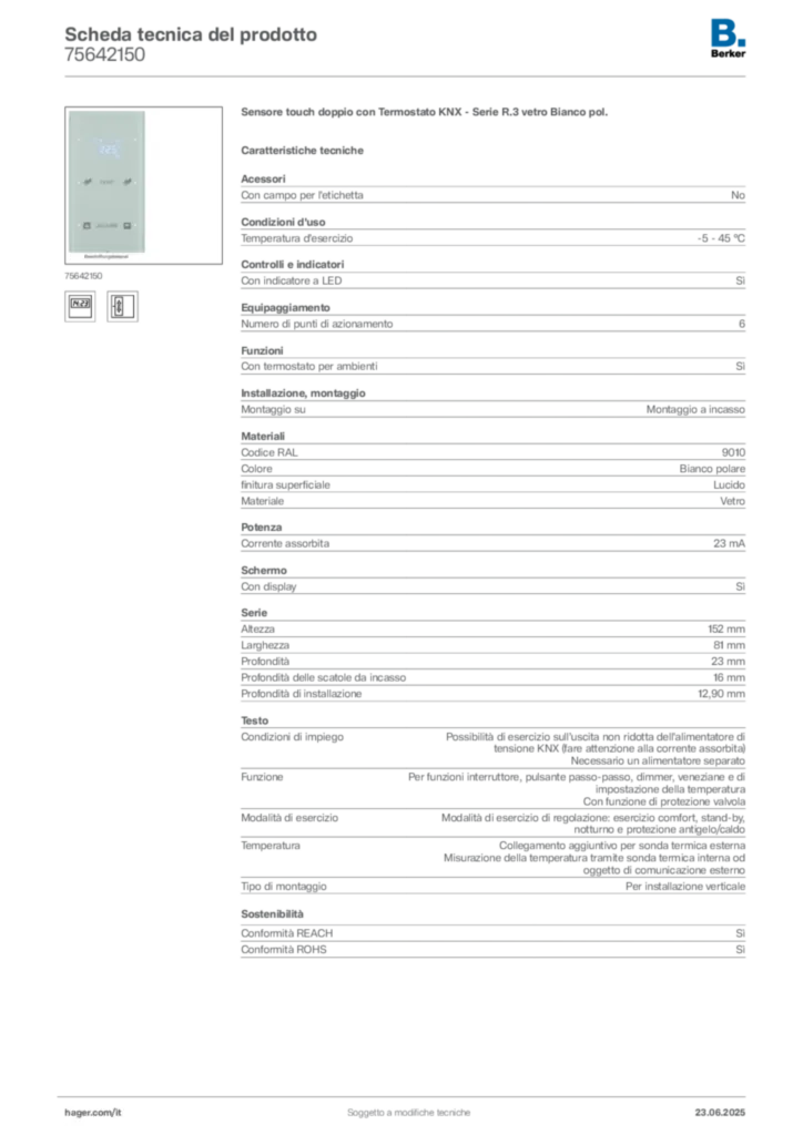 Immagine Berker Scheda tecnica del prodotto 75642150 | Hager Italia