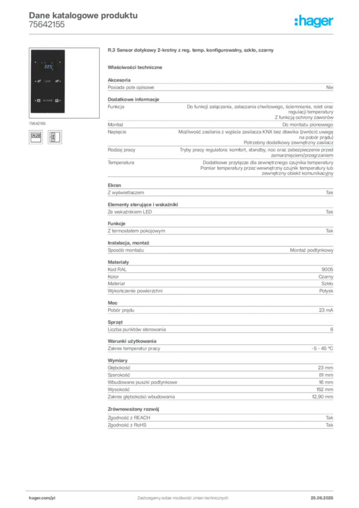 Zdjęcie Hager Karta katalogowa 75642155 | Hager Polska