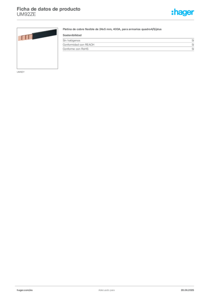 Imagen Hager Ficha de datos de producto UM92ZE | Hager España