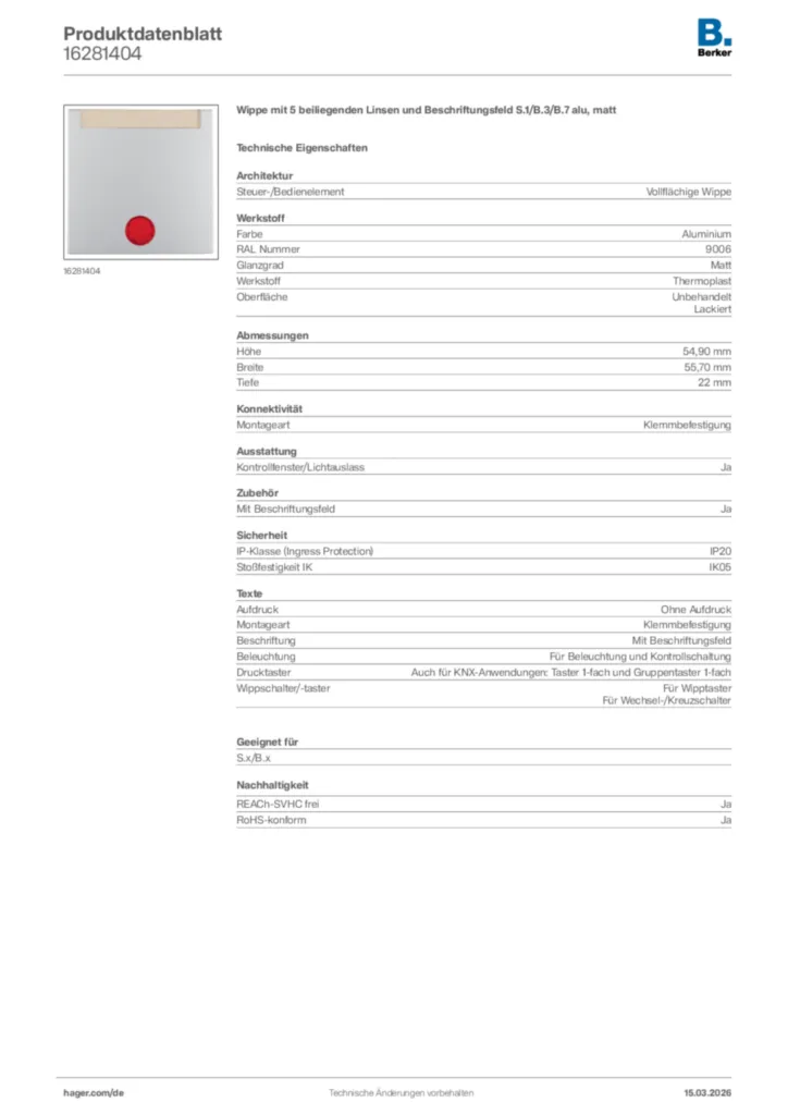 Bild Berker Produktdatenblatt 16281404 | Hager Deutschland