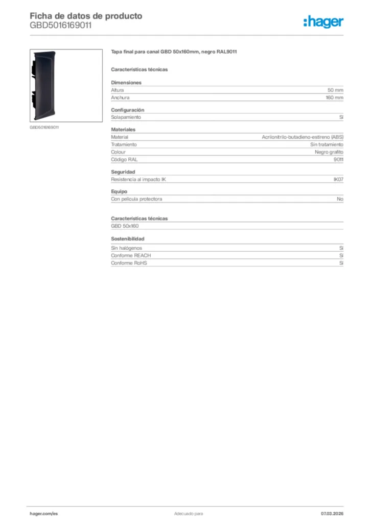 Imagen Hager Ficha de datos de producto GBD5016169011 | Hager España