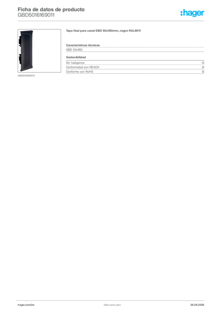 Imagen Hager Ficha de datos de producto GBD5016169011 | Hager España
