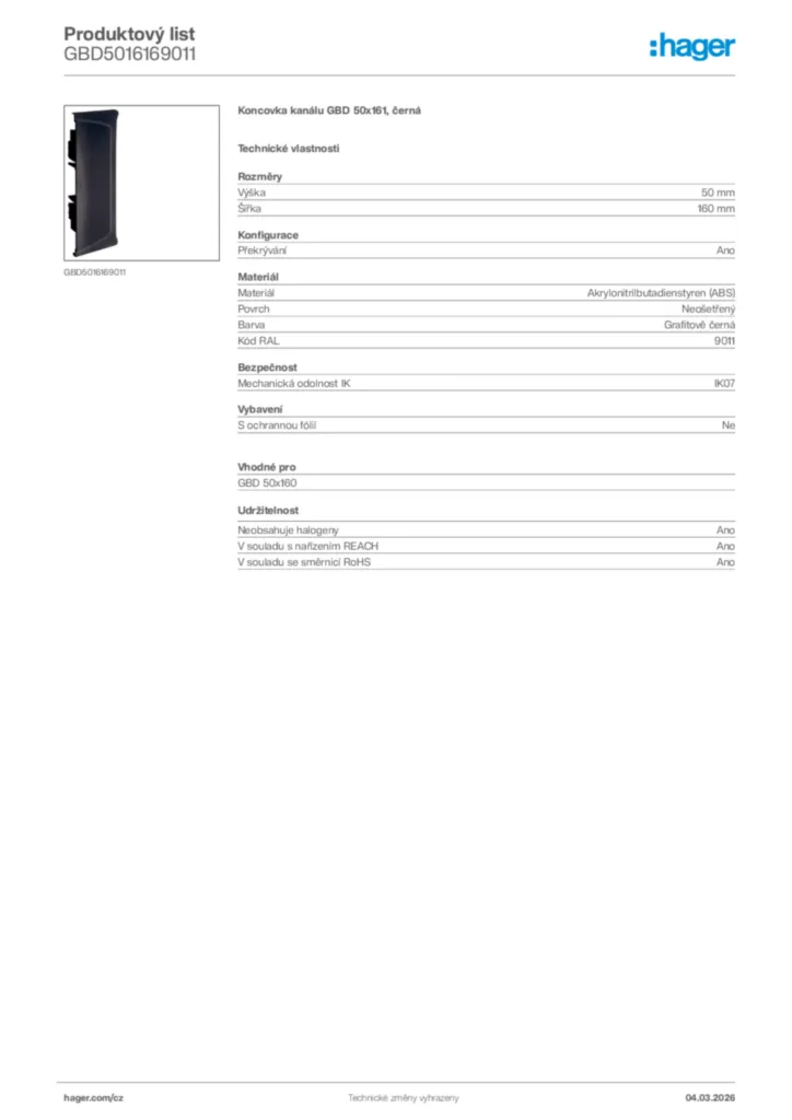 Obrázek Hager Product data sheet GBD5016169011 | Hager