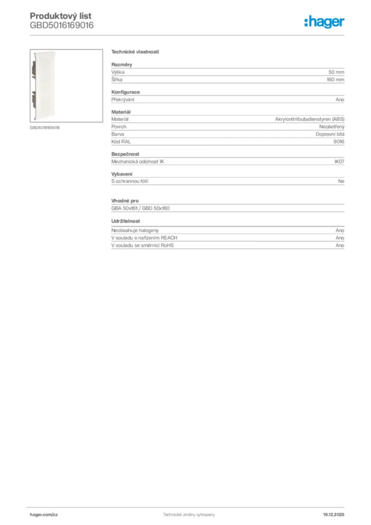 Obrázek Hager Produktový list GBD5016169016 | Hager