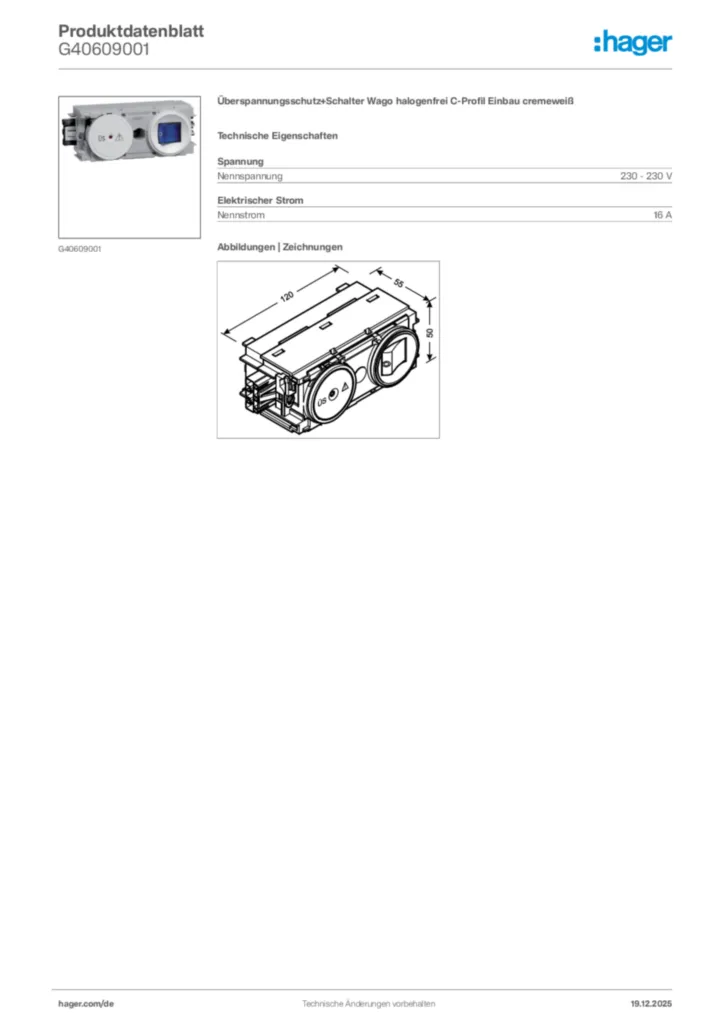 Bild Hager Produktdatenblatt G40609001 | Hager Deutschland