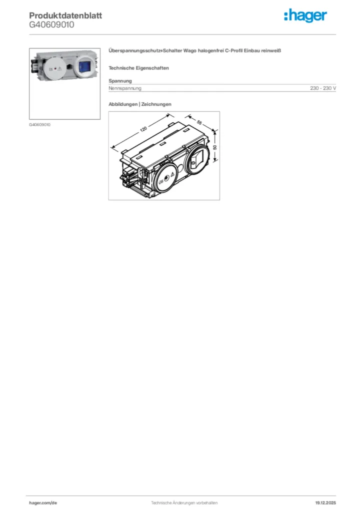 Bild Hager Produktdatenblatt G40609010 | Hager Deutschland