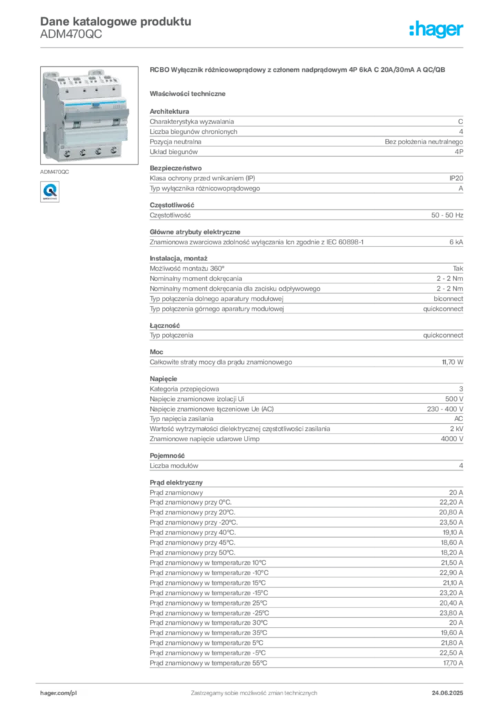 Zdjęcie Hager Karta katalogowa ADM470QC | Hager Polska